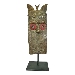 Antique Bronze Passport Toma Mask on Stand
