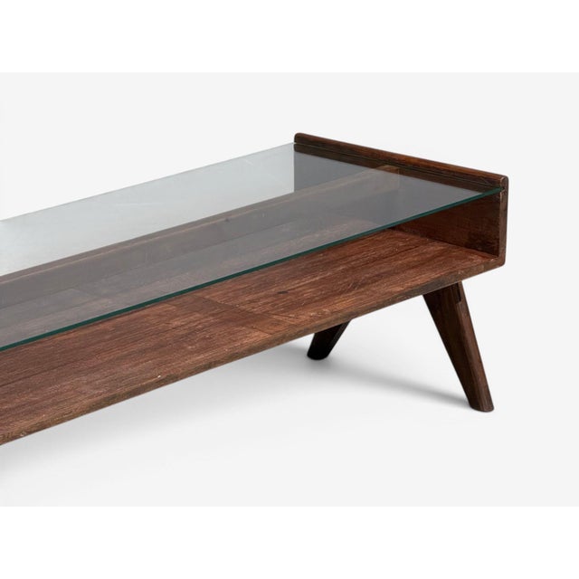 Chocolate Pierre Jeanneret, Coffee Table, Teak, Glass, Chandigarh, India, 1960s For Sale - Image 8 of 11