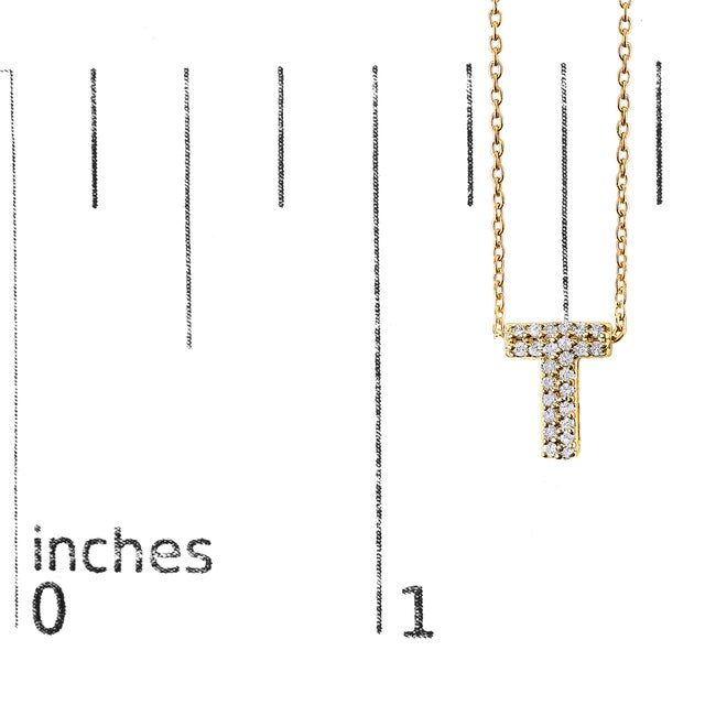 Early 21st Century 10K Yellow Gold Diamond Accent "T" Initial Bubble Pendant Necklace For Sale - Image 5 of 5