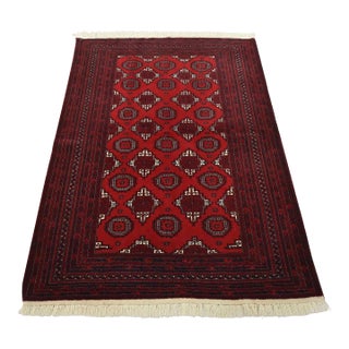Turkmen Rug 4’4” X 6′ Red Wool Vintage Tribal Hand-Knotted Oriental Carpet For Sale
