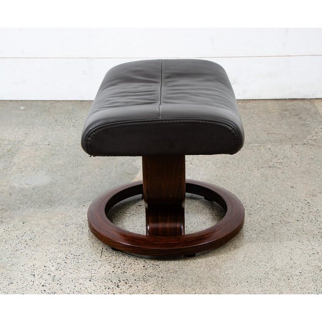 Mid-Century Modern 1960s Mid Century Danish Modern Ottoman Stool Brown Leather Attributed to Ekornes Metal Swivel MCM For Sale - Image 3 of 11