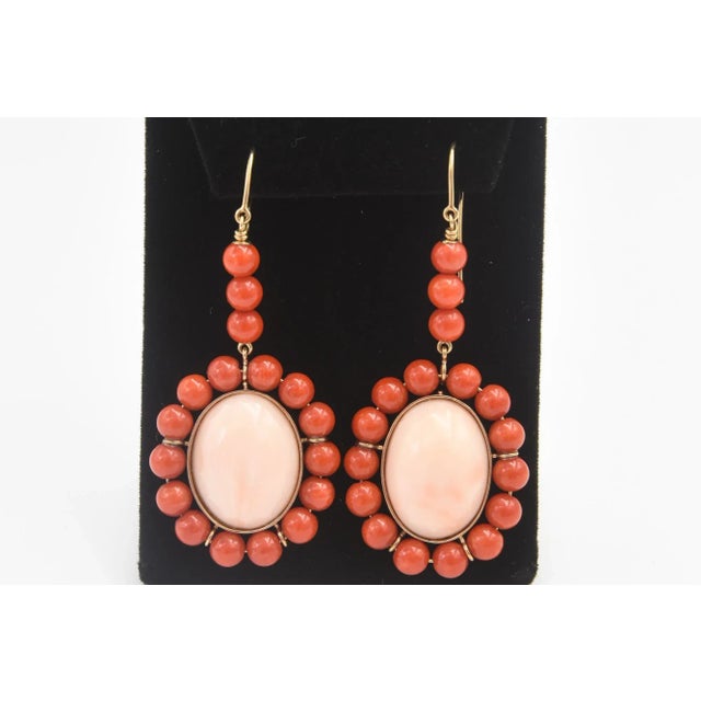 Late 20th Century Orange and Pink Angel Skin Coral Dangling Drop Gold Earrings - 2 Pieces For Sale - Image 4 of 10