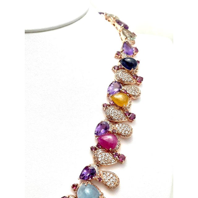 Bochic “Capri” Vintage Ruby, Sapphire, Amethyst, Aquamarine & Peridot Necklace For Sale - Image 14 of 18