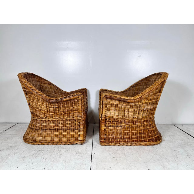 Late 20th Century Vintage Wicker Works Style Braided Wicker Lounge Chair and Ottoman Set For Sale - Image 5 of 10