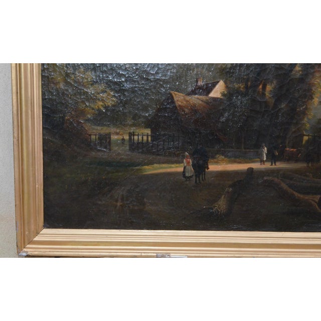 French 19th Century French School – Large Oil on Canvas - Animated Landscape With Cottage For Sale - Image 3 of 11