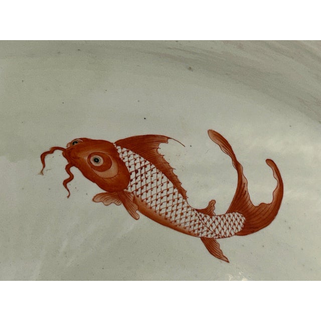 Substantial Qing Dynasty Chinese Porcelain Fishbowl Hand-Painted Immortals and Koi For Sale - Image 10 of 10