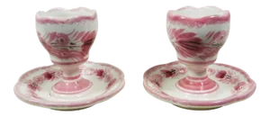 1950s Country Pink and White Quimper Eggs Cups - a Pair