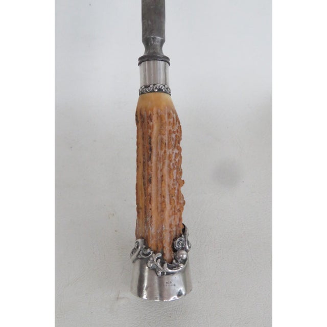 Rustic Knife Sharpening Rod Honing Steel 925 Sterling Silver Ornate Antler Handle 5144b For Sale - Image 3 of 14