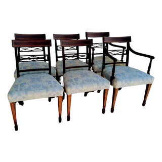 1940s Regency Style Inlaid Mahogany Dining Chairs - Set of 6 For Sale