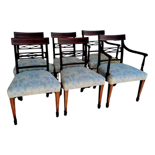 1940s Regency Style Inlaid Mahogany Dining Chairs - Set of 6 For Sale
