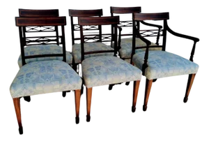 1940s Regency Style Inlaid Mahogany Dining Chairs - Set of 6