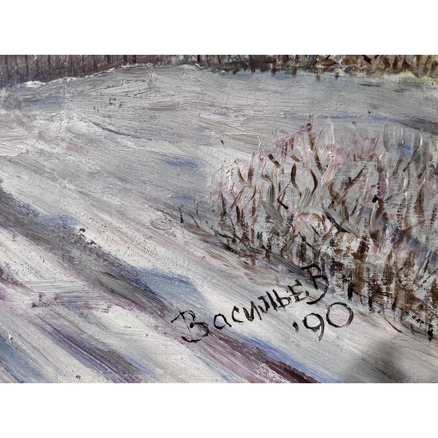 White 1990 Artist V.Vasilyev Oil Painting on Canvas Genre Scene "Festival Maslenitsa" For Sale - Image 8 of 10