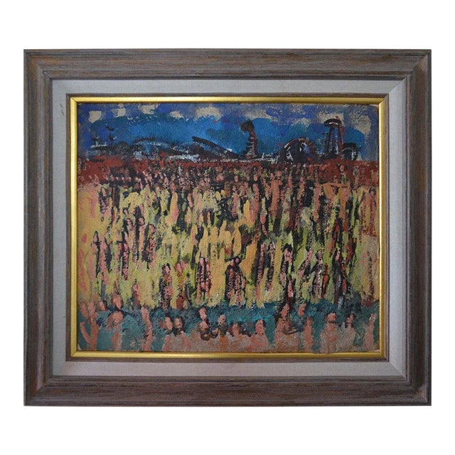 Mid 20th Century Abstract Cityscape Oil Painting of Coney Island by Frank Kleinholz For Sale