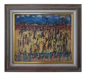 Mid 20th Century Abstract Cityscape Oil Painting of Coney Island by Frank Kleinholz