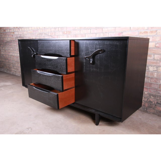 Paul Laszlo for Brown Saltman Ebonized "Treasure Chest" 21-Drawer Dresser or Credenza, Newly Refinished For Sale In South Bend - Image 6 of 13