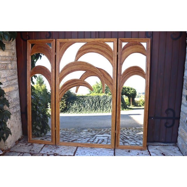 Bamboo Palm Tree Mirror Screen attributed to Vivai del Sud, Italy, 1970s For Sale - Image 10 of 10