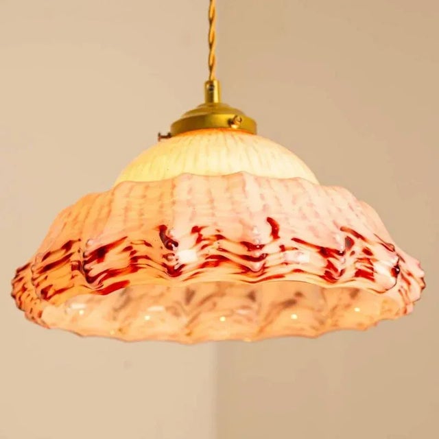 Art Deco Hand-Blown Pink Ruffled Murano Glass Pendant, 1970s For Sale - Image 4 of 11