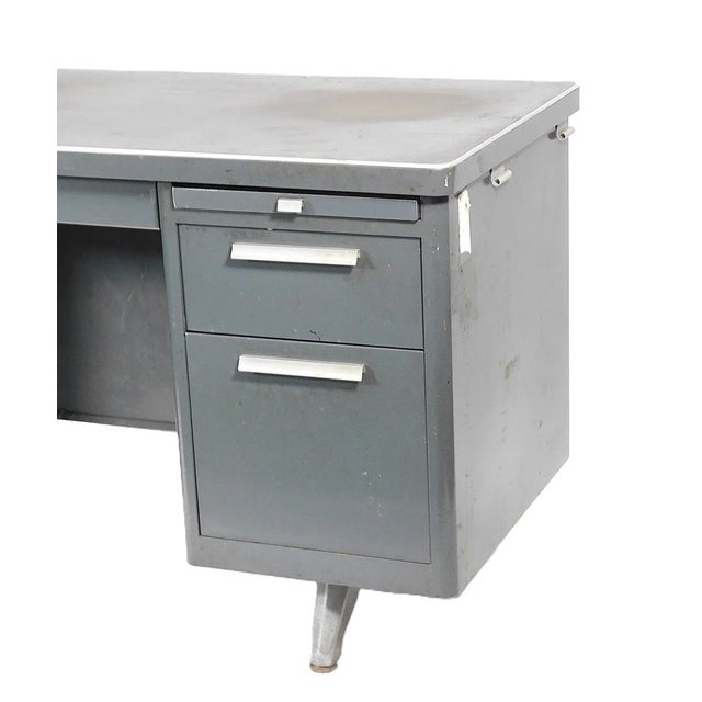 Mid-century industrial Steelmaster single-pedestal steel desk by Art Steel Company, New York, U.S.A., circa 1950s,...