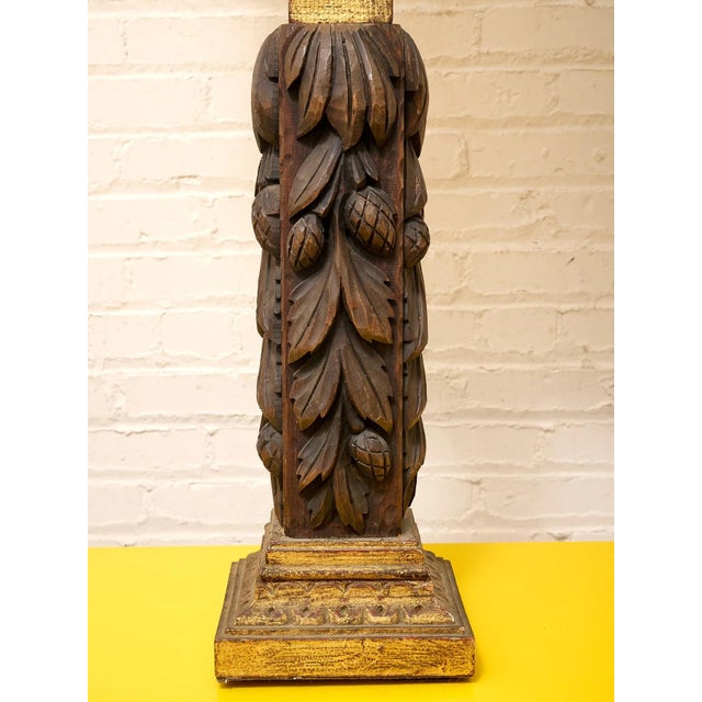 Vintage Hand-Carved Acanthus Wood Table Lamp With Linen Box Shade For Sale - Image 10 of 12