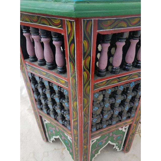 This is a 100% hand painted and hand carved Moroccan hexagonal shape side table or end table. Great handcraftsmanship...