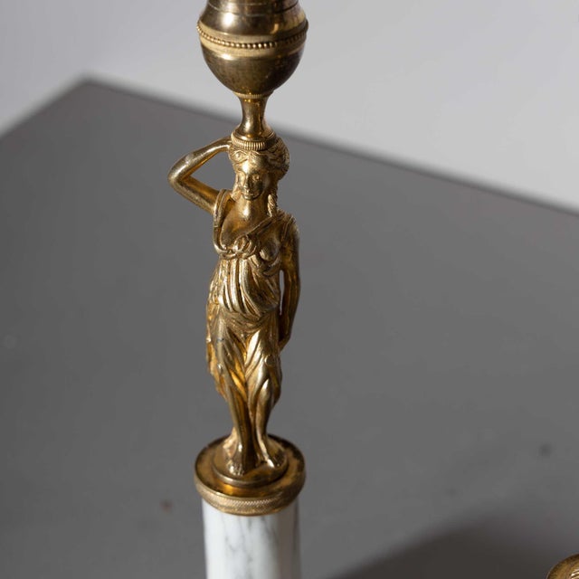 Pair of Candleholders with Karyatids, Bronze & Marble, Berlin Early 19th Century For Sale - Image 4 of 12