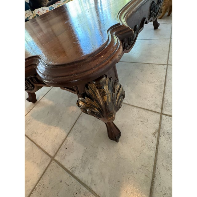 Brown Mid 20th Century Oversized Large Vintage Carved Wood Coffee Table With Claw Feet & Gilded Accents For Sale - Image 8 of 16
