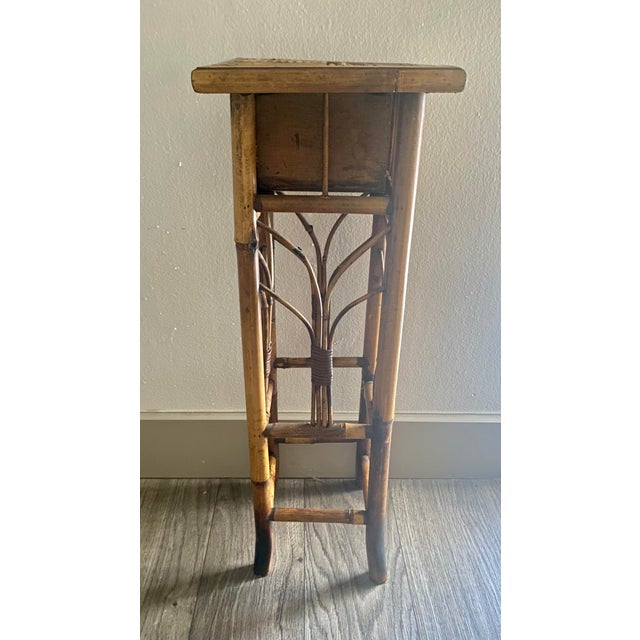 Vintage Tortoiseshell Rattan Plant Stand Side End Table With Drawer For Sale In Nashville - Image 6 of 11