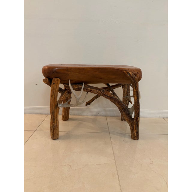 Rustic Live-Edge and Antler Accent Table For Sale - Image 9 of 10