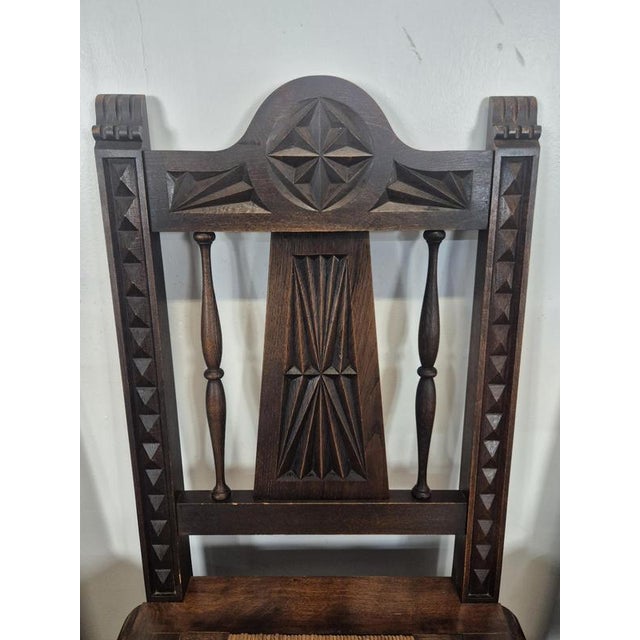 Breton Carved Chairs with Straw Seats, Set of 8 For Sale - Image 11 of 15