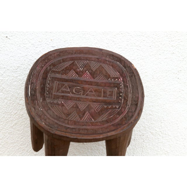 Patinated Brown Carved African Stool For Sale - Image 4 of 9