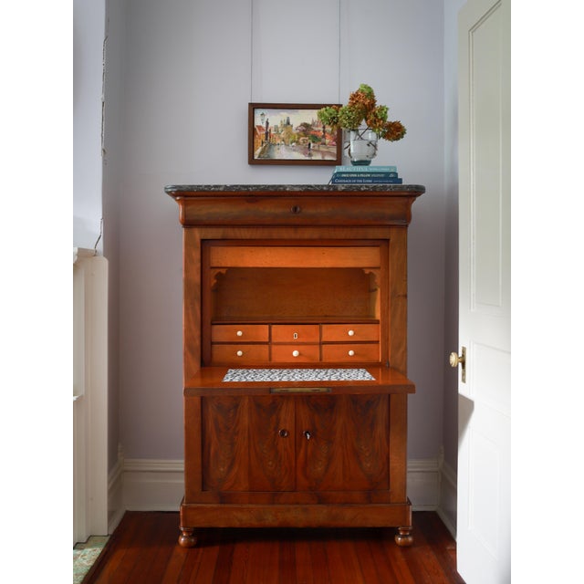 French Provincial 19th C French Louis Philippe Secretary Desk, Secretaire À Abattant With Black Marble Top For Sale - Image 3 of 18
