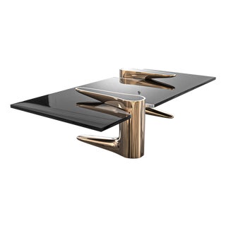 "Falce" Coffee Table With Bronze and Stainless Steel, Hand Crafted For Sale