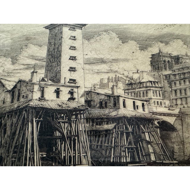 Mid 19th Century Antique Charles Meryon Etching "La Pompe Notre-Dame" Paris 1852 — Listed Artist Museum Collections For Sale - Image 5 of 9