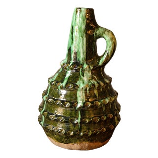Large French Green-Glazed Terracotta Cruche, 1890s For Sale