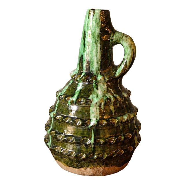 Large French Green-Glazed Terracotta Cruche, 1890s For Sale