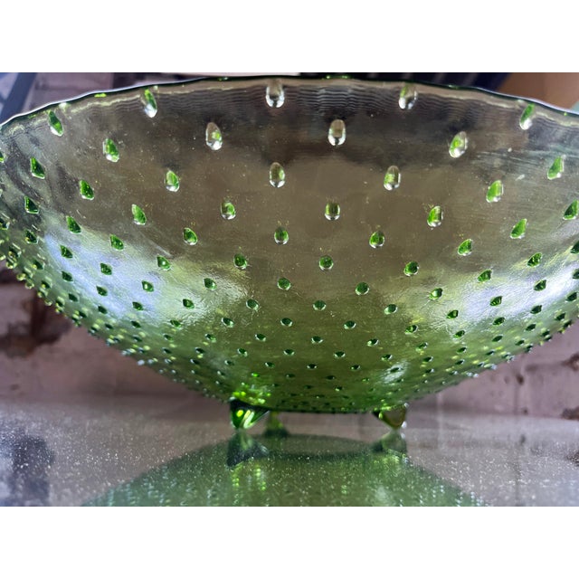 Vintage Mid-Century Modern Advocado Green Hobnail Footed Bowl For Sale In Cincinnati - Image 6 of 8