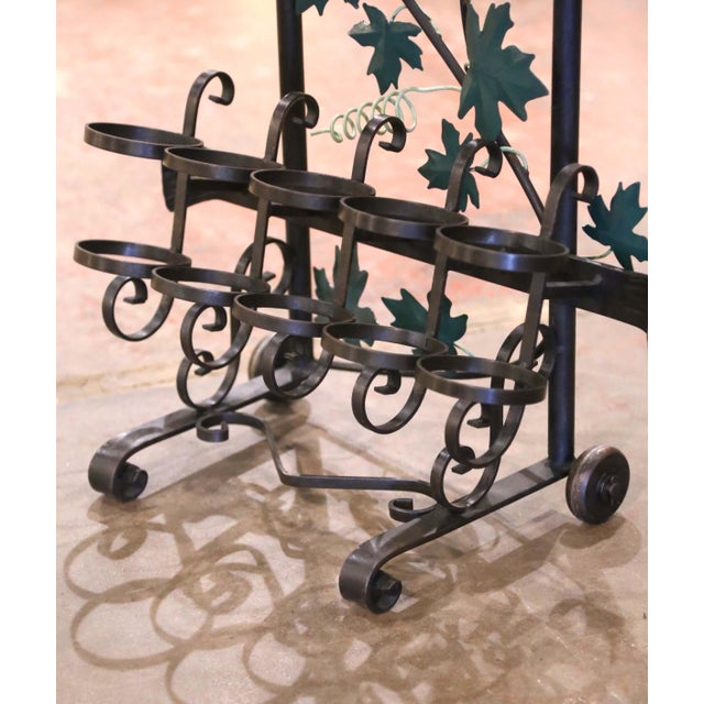 French Iron Ten-Bottle Wine Cart on Wheels From the Rhone Region For Sale - Image 4 of 7