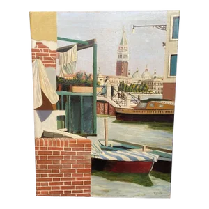 1910s Early 20th Century Impressionist Oil Painting Canvas View in Venice Philip Naviasky
