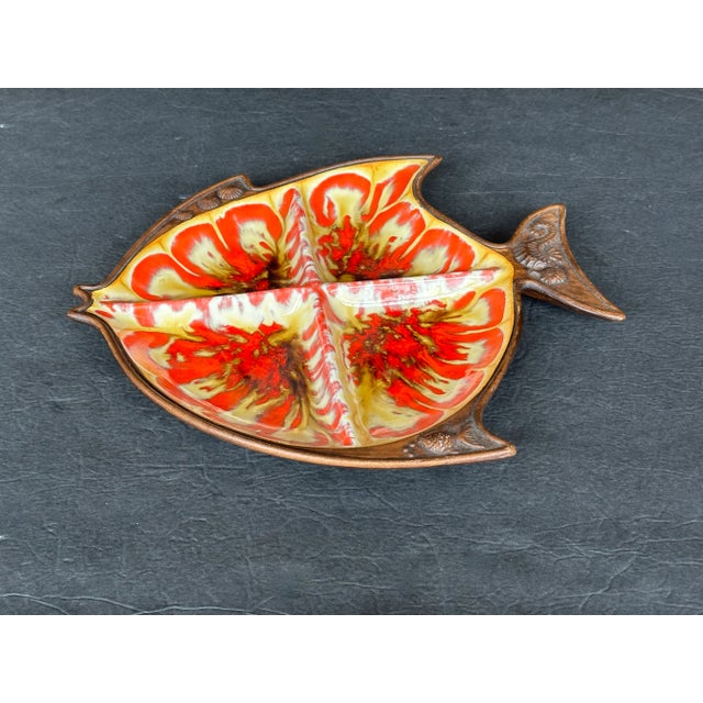 Orange Mid Century California Pottery Decorative Fish Serving Dish For Sale - Image 8 of 12