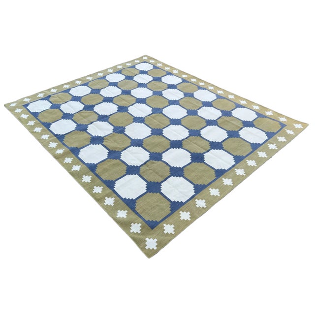 Mid-Century Modern Not Yet Made - Made To Order Handmade Cotton Area Rug Vegetable Dyed Olive Green, Cream and Blue Vista Rug-10'x14' For Sale - Image 3 of 11