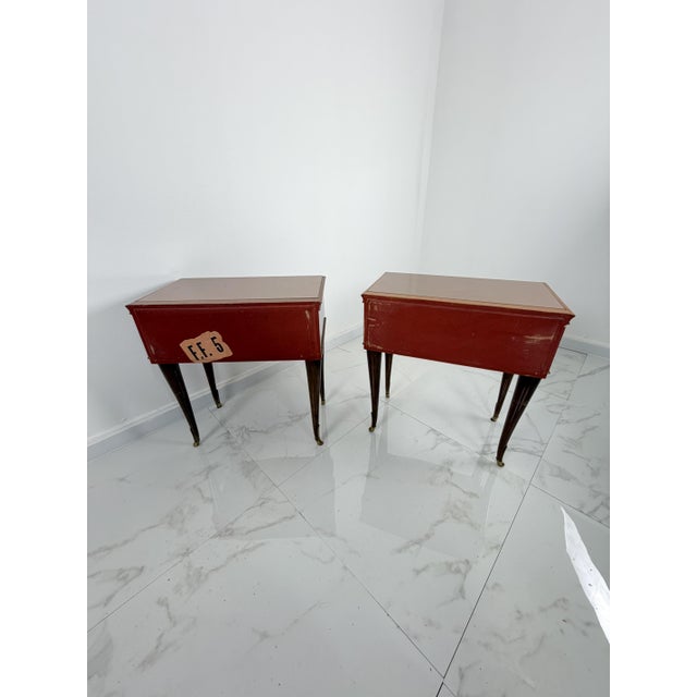 Vintage Italian Bedside Tables with Pink Glass Top and Brass Feet, 1950s, Set of 2 For Sale - Image 11 of 18