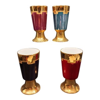 Rare 1994 Carolyn Barlock Fine Porcelain "Bacchus" Wine Chalices - Numbered Set of 4 For Sale