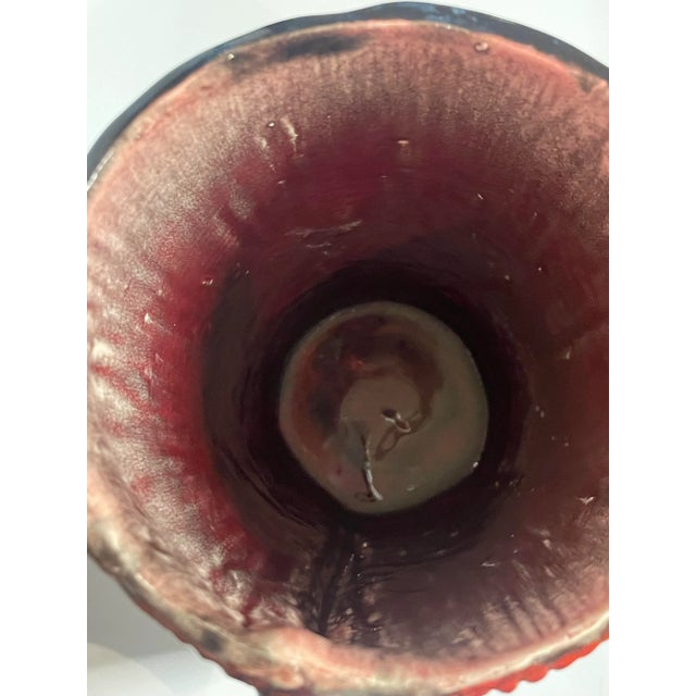 Vintage Boho Chic Cross Hatch Design Studio Art Pottery Vase, Red & Black For Sale - Image 9 of 12