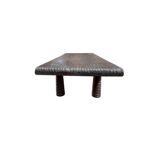 Contemporary Sculptural Suar Wood Coffee Table With Espresso Burnt Finish, Carved Detail For Sale - Image 3 of 8