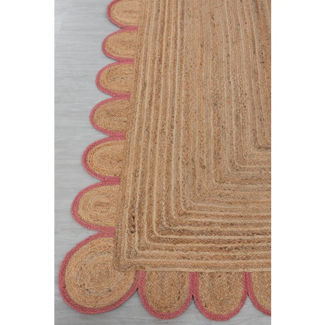 Textile Pink Scallop Edge Trim Jute Rug 3x5 Ft. For Sale - Image 7 of 12