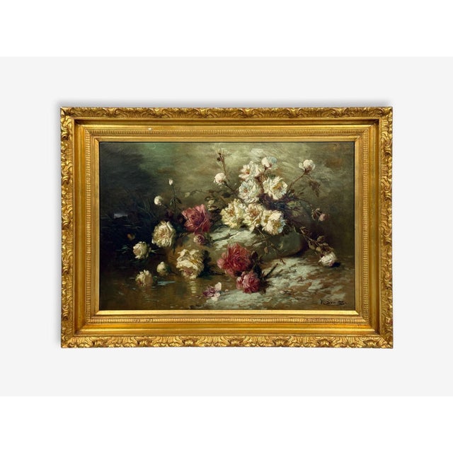 American Floral Still Life, Oil on Canvas, a Fallen Vase With Flowers, American, 1920s For Sale - Image 3 of 9
