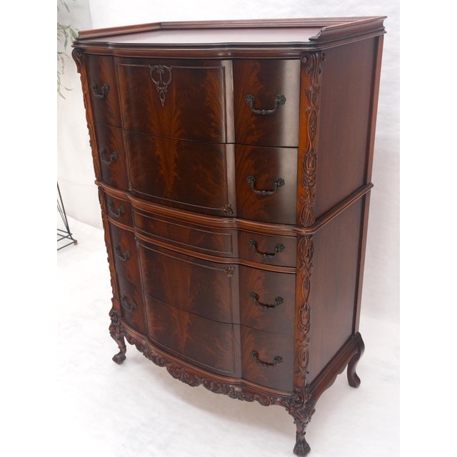 Tall Carved Mahogany Chinese Chippendale Style Bow Front High Chest Dresser For Sale - Image 9 of 18