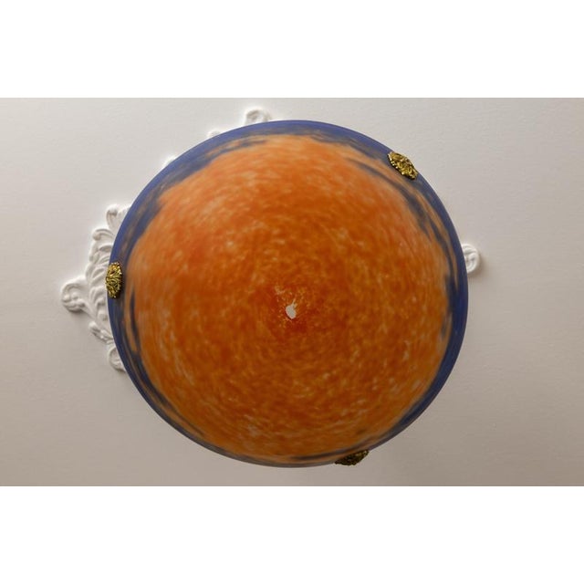 Metal French Art Nouveau Blue & Orange Mottled Glass Pendant Light by G.V. Croismare For Sale - Image 7 of 18