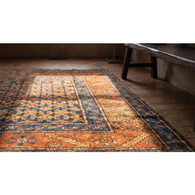 1900s Blue Navy Geometric Antique Nw Persian Rug 3'6" X 7'8" Handmade Wool Carpet For Sale In New York - Image 6 of 7