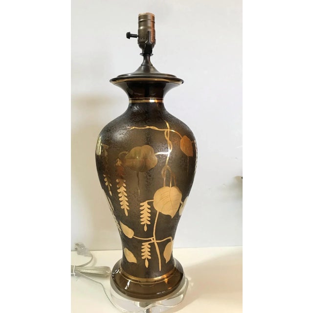 Metal Vintage 1920s French Glass Lamp With Gilt Floral Design For Sale - Image 7 of 13